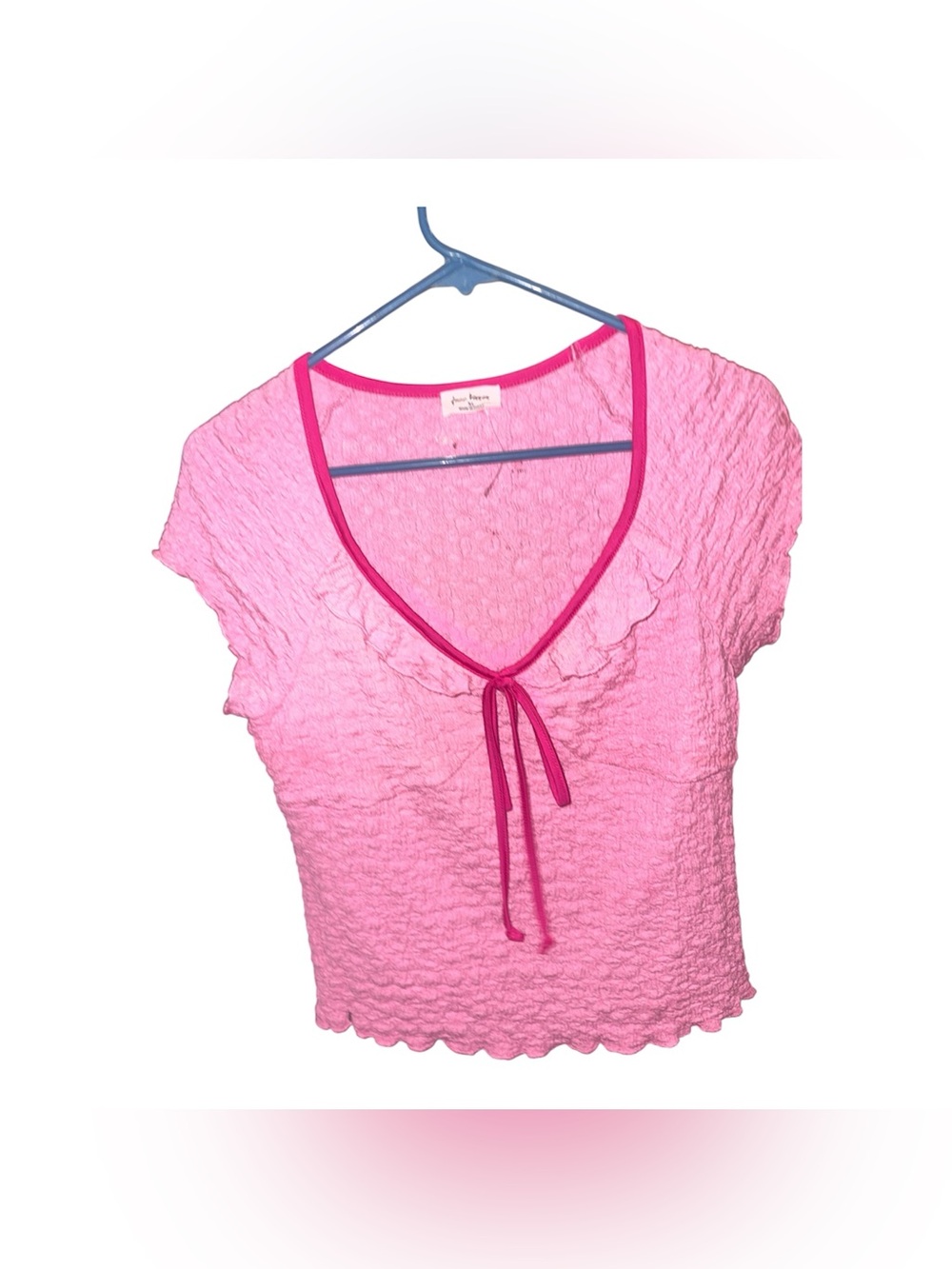 Free Kisses Pink Textured Tie-Front Crop Top